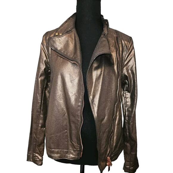 NWT! 7 Seven For All Mankind Copper Gold Metallic Biker Jacket Size XS - Picture 3 of 16